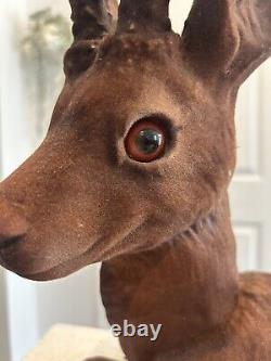 Vintage MCM Flocked Deer Family Large Buck Doe Fawn Made In AUSTRIA Mid Century