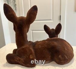 Vintage MCM Flocked Deer Family Large Buck Doe Fawn Made In AUSTRIA Mid Century