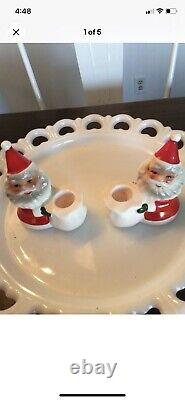 Vintage Made In Japan Brinn Winking Santa Pitcher And Candle Holders