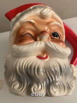 Vintage Made In Japan Brinn Winking Santa Pitcher And Candle Holders