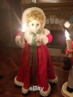 Vintage Matched Pair Animated Boy/Girl Christmas Carolers With Motion & Candles