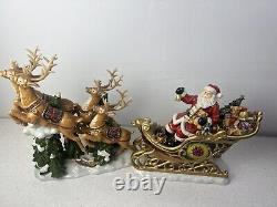 Vintage Member's Mark Santa Sleigh And Reindeer Figurines Set Great Cond