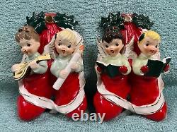 Vintage NAPCO Christmas Caroling Angels in Stockings Wall Plaque Set Japan