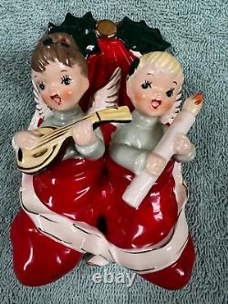 Vintage NAPCO Christmas Caroling Angels in Stockings Wall Plaque Set Japan