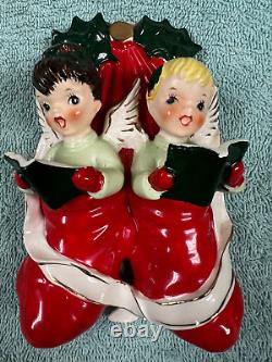 Vintage NAPCO Christmas Caroling Angels in Stockings Wall Plaque Set Japan