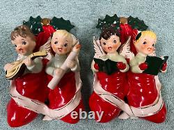 Vintage NAPCO Christmas Caroling Angels in Stockings Wall Plaque Set Japan