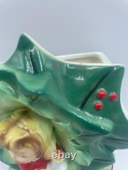 Vintage NAPCO JAPAN Ceramic HOLLY GIRL w CANDLE Christmas Vase with Sticker