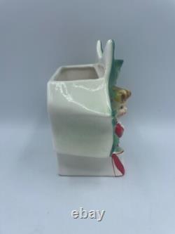 Vintage NAPCO JAPAN Ceramic HOLLY GIRL w CANDLE Christmas Vase with Sticker