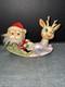 Vintage Ninohira Reindeer Withsanta On Sleigh, Light Blue And Gold 1950s Japan