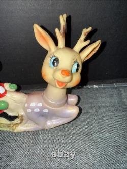 Vintage NINOHIRA Reindeer withSanta on Sleigh, light blue and gold 1950s Japan