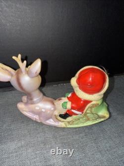 Vintage NINOHIRA Reindeer withSanta on Sleigh, light blue and gold 1950s Japan