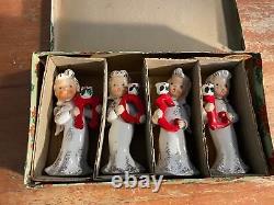 Vintage Napco 4 NOEL Angels Candle Holders Figures + Original Box 1957 Japan MCM