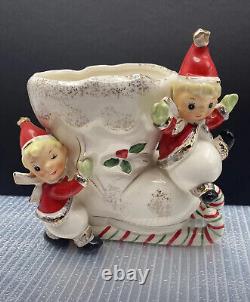 Vintage Napco? Boot Candy Cane Sleigh Christmas? Elf Planter Japan