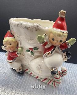 Vintage Napco? Boot Candy Cane Sleigh Christmas? Elf Planter Japan