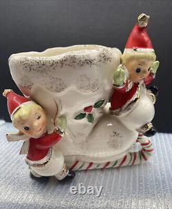 Vintage Napco? Boot Candy Cane Sleigh Christmas? Elf Planter Japan