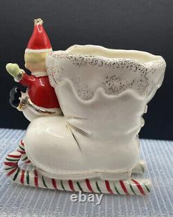 Vintage Napco? Boot Candy Cane Sleigh Christmas? Elf Planter Japan