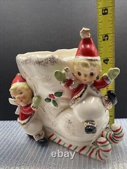 Vintage Napco? Boot Candy Cane Sleigh Christmas? Elf Planter Japan