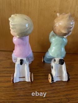 Vintage Napco Boy Figurines On Horses With Wheels S1375A S 1375B Christmas