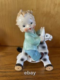 Vintage Napco Boy Figurines On Horses With Wheels S1375A S 1375B Christmas