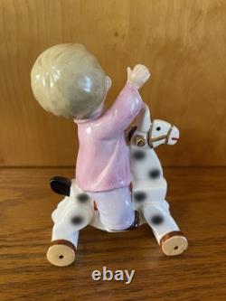 Vintage Napco Boy Figurines On Horses With Wheels S1375A S 1375B Christmas