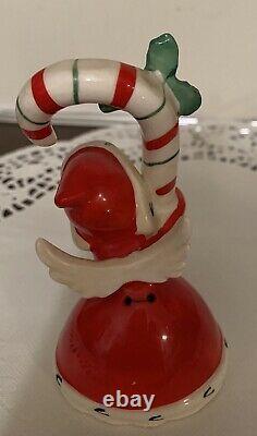 Vintage Napco Christmas Ceramic Bell Angel Holding Candy Cane 1956