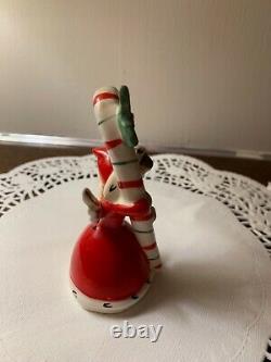 Vintage Napco Christmas Ceramic Bell Angel Holding Candy Cane 1956