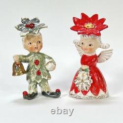 Vintage Napco Christmas Poinsettia Angel Sweethearts Ornament Bell with Box 1956 J