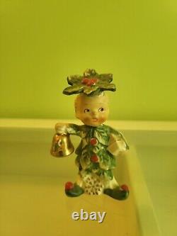 Vintage Napco Christmas Poinsettia Girl And Boy Figurines Japan