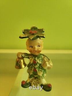 Vintage Napco Christmas Poinsettia Girl And Boy Figurines Japan