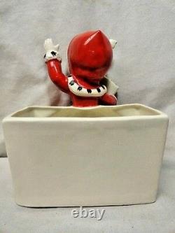 Vintage Napco Christmas Shopper Girl Planter Mica Gold Holly Berry Candy Holder
