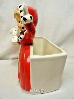 Vintage Napco Christmas Shopper Girl Planter Mica Gold Holly Berry Candy Holder