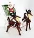 Vintage Napco Christmas Waving Santa Sleigh Two Prancing Reindeer Figurines