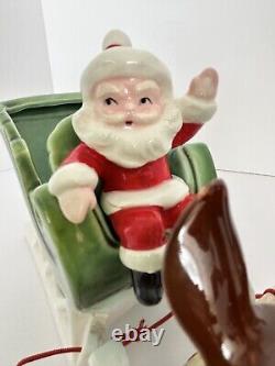 Vintage Napco Christmas Waving Santa Sleigh Two Prancing Reindeer Figurines