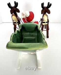 Vintage Napco Christmas Waving Santa Sleigh Two Prancing Reindeer Figurines