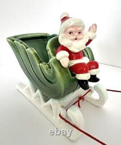 Vintage Napco Christmas Waving Santa Sleigh Two Prancing Reindeer Figurines