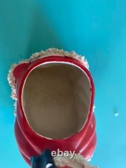 Vintage Napco Christmas shopper girl 6 spaghetti trim so cute! Rare vase