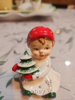 Vintage Napco Girl with Star & Boy with Tree Salt And Pepper 1959 Japan Christmas