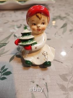Vintage Napco Girl with Star & Boy with Tree Salt And Pepper 1959 Japan Christmas