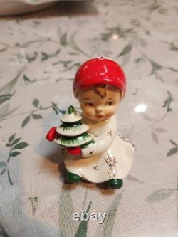 Vintage Napco Girl with Star & Boy with Tree Salt And Pepper 1959 Japan Christmas