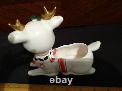Vintage Napco Japan Holly Jingle Bell Reindeer Planter Christmas Figurine HTF