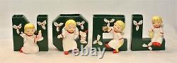 Vintage Napco NOEL Christmas ANGEL GIRL Letter Vase Set with Box