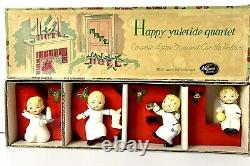 Vintage Napco Noel Angels Set of 4 Christmas Candle Holders with Original Box