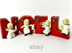 Vintage Napco Noel Angels Set of 4 Christmas Candle Holders with Original Box