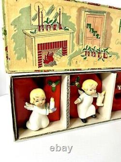 Vintage Napco Noel Angels Set of 4 Christmas Candle Holders with Original Box