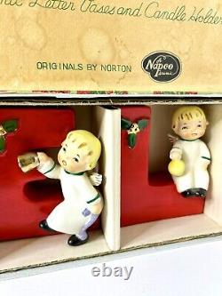 Vintage Napco Noel Angels Set of 4 Christmas Candle Holders with Original Box