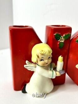 Vintage Napco Noel Angels Set of 4 Christmas Candle Holders with Original Box