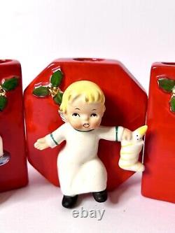 Vintage Napco Noel Angels Set of 4 Christmas Candle Holders with Original Box