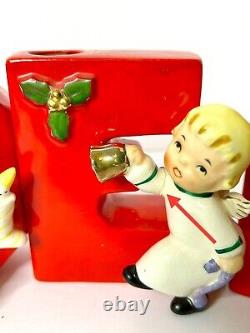 Vintage Napco Noel Angels Set of 4 Christmas Candle Holders with Original Box