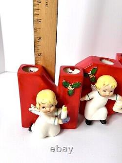 Vintage Napco Noel Angels Set of 4 Christmas Candle Holders with Original Box