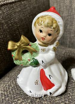Vintage Napco Snowflake Girls X-8387 Japan Christmas Tree Wreath Bells Muffler
